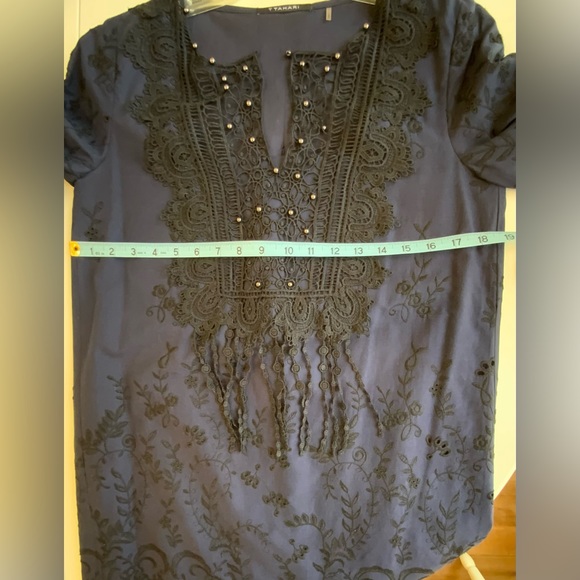 T Tahari Tunic Blue with Black Lace Lined Dress - Picture 6 of 9